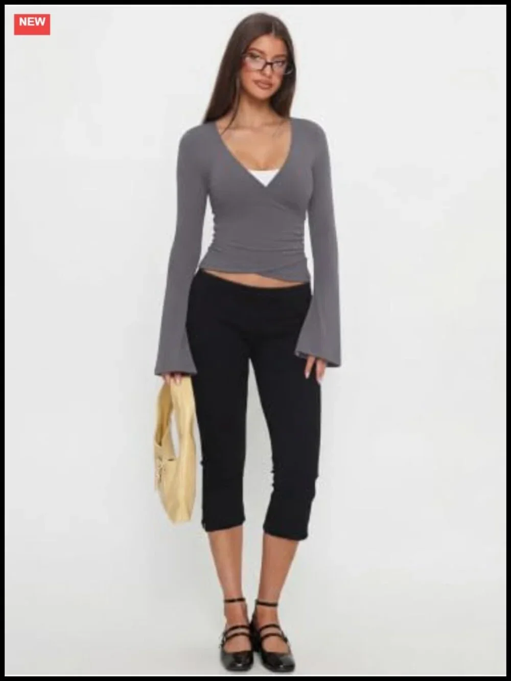 Women's Long Sleeve Wrap Cardigan Tie Front Back Bell Sleeve V Neck Crop Shrug